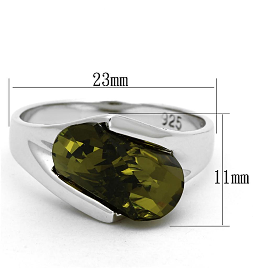 LOS654 - Rhodium 925 Sterling Silver Ring with AAA Grade CZ  in Olivine color - Joyeria Lady