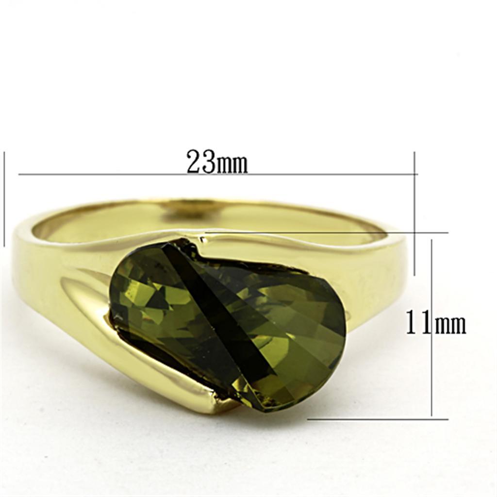 LOS655 - Gold 925 Sterling Silver Ring with AAA Grade CZ  in Olivine color - Joyeria Lady