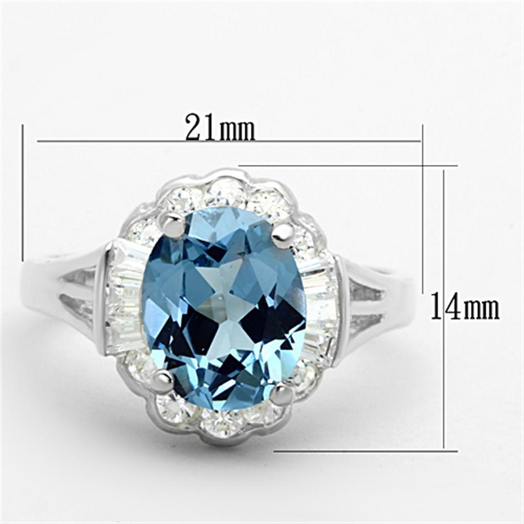 LOS658 - Silver 925 Sterling Silver Ring with Synthetic Spinel in Sea Blue - Joyeria Lady