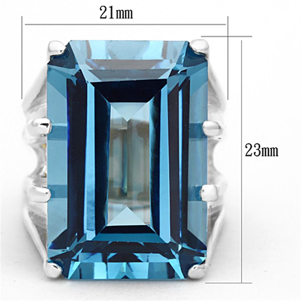 LOS664 Silver 925 Sterling Silver Ring with Synthetic in Sea Blue
