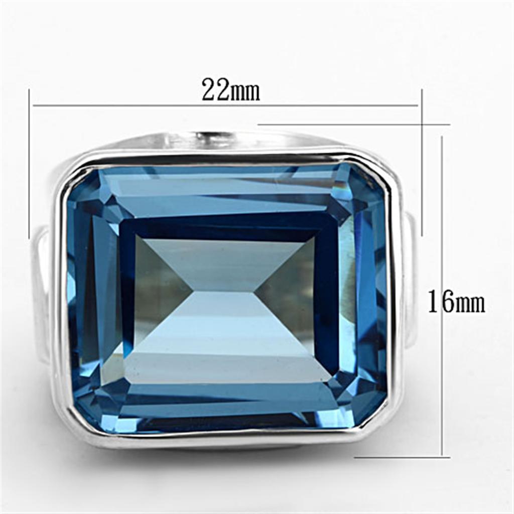 LOS669 - Silver 925 Sterling Silver Ring with Synthetic Spinel in Sea Blue - Joyeria Lady