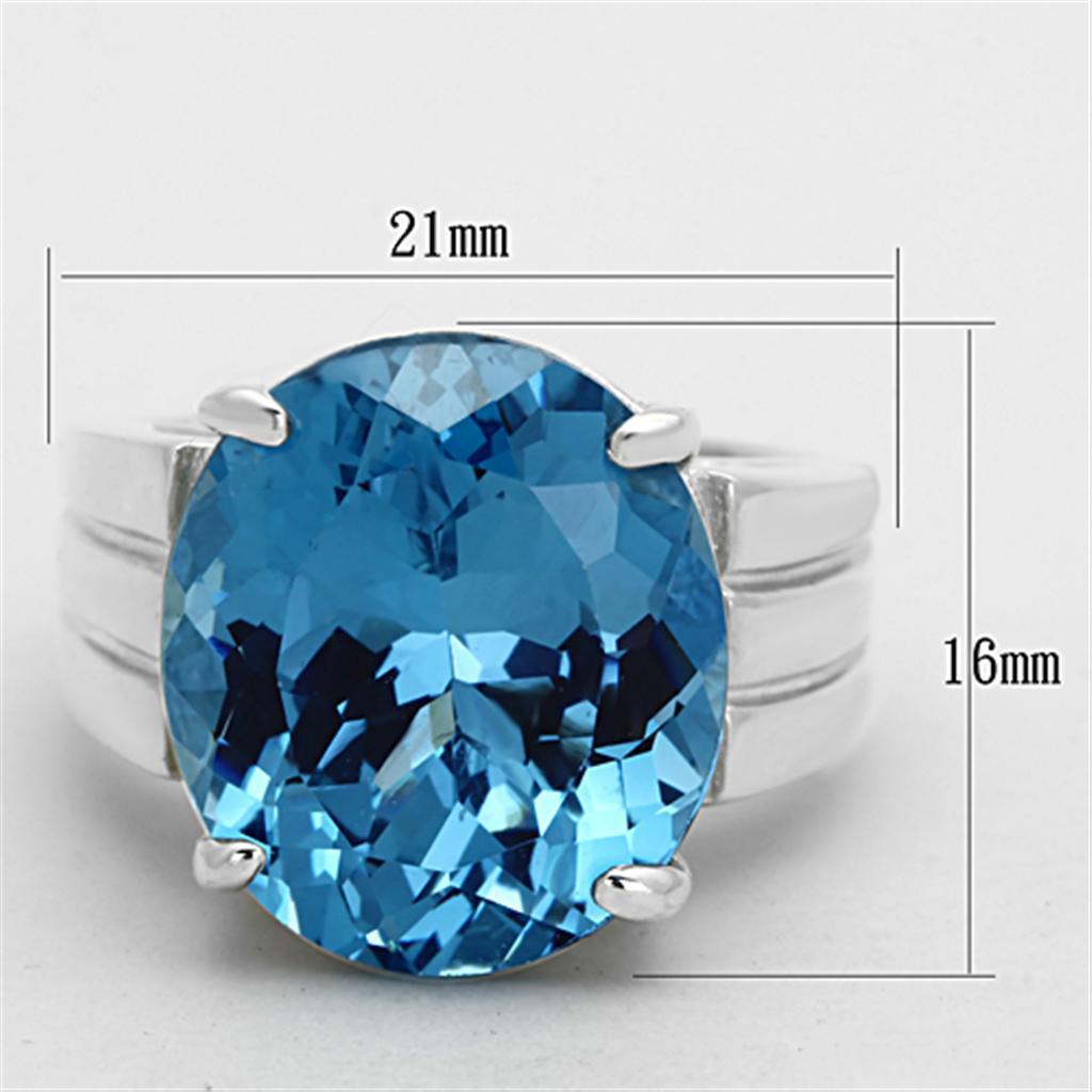 LOS676 - Silver 925 Sterling Silver Ring with Synthetic Spinel in Sea Blue - Joyeria Lady