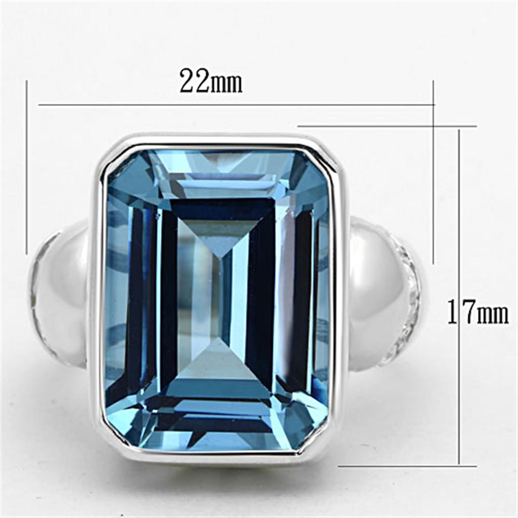 LOS679 - Silver 925 Sterling Silver Ring with Synthetic Spinel in Sea Blue - Joyeria Lady