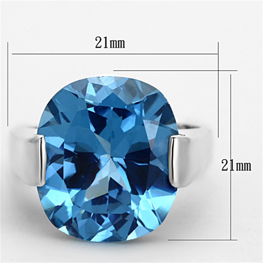 LOS687 - Silver 925 Sterling Silver Ring with Synthetic Spinel in Sea Blue - Joyeria Lady