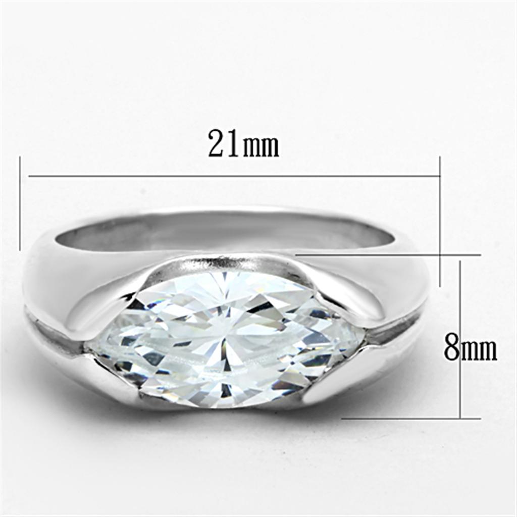 LOS704 - Silver 925 Sterling Silver Ring with AAA Grade CZ  in Clear - Joyeria Lady