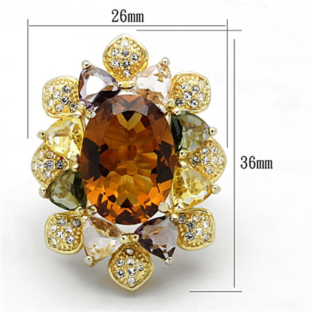 LOS771 - Gold 925 Sterling Silver Ring with Synthetic Synthetic Glass in Champagne - Joyeria Lady