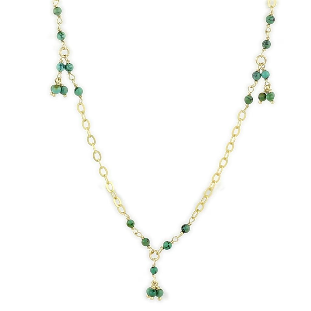 LOS794 Matte Gold 925 Sterling Silver Necklace with Semi-Precious in Emerald - Joyeria Lady