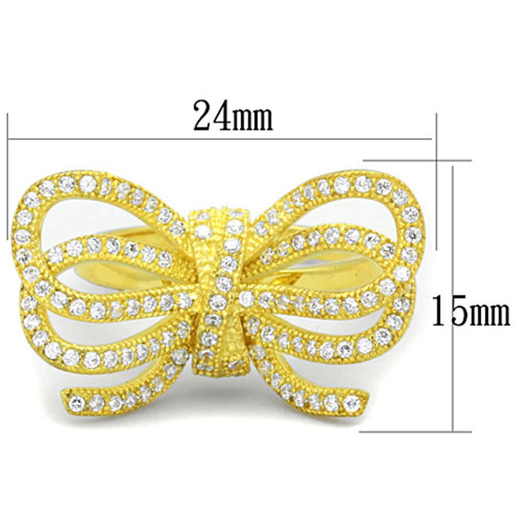 LOS809 - Gold 925 Sterling Silver Ring with AAA Grade CZ  in Clear - Joyeria Lady