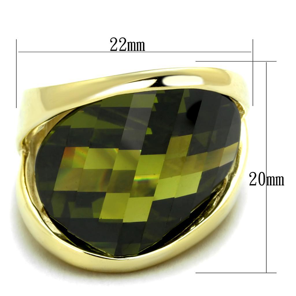 LOS819 - Gold 925 Sterling Silver Ring with AAA Grade CZ  in Olivine color - Joyeria Lady
