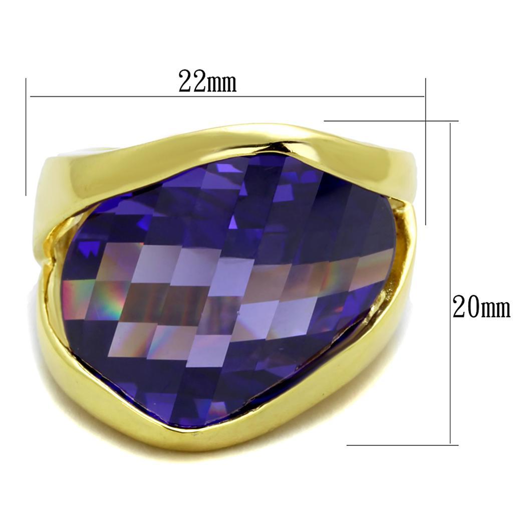 LOS821 - Gold 925 Sterling Silver Ring with AAA Grade CZ  in Tanzanite - Joyeria Lady