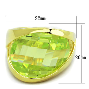 LOS823 - Gold 925 Sterling Silver Ring with Synthetic Synthetic Glass in Apple Green color