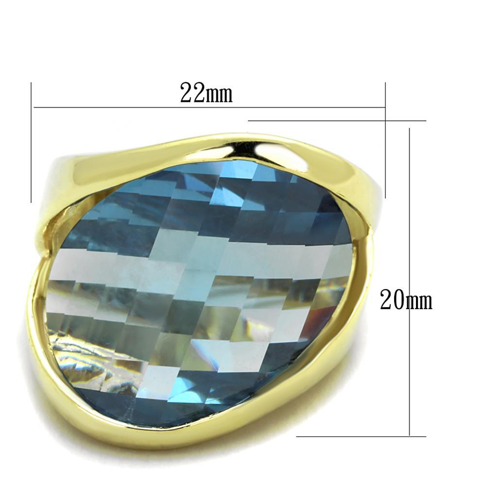 LOS826 - Gold 925 Sterling Silver Ring with Synthetic Synthetic Glass in Sea Blue - Joyeria Lady