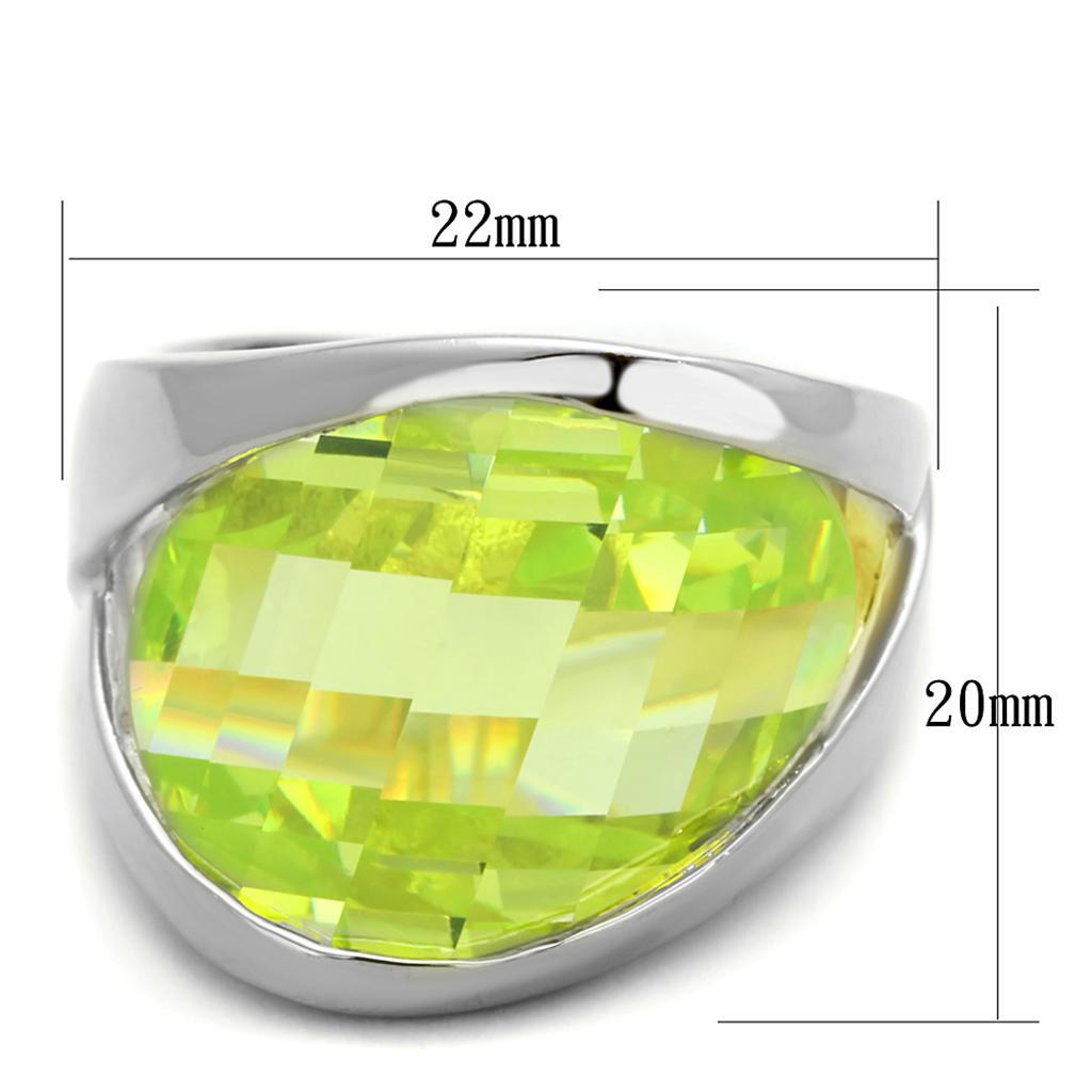 LOS832 - Rhodium 925 Sterling Silver Ring with AAA Grade CZ  in Apple Green color - Joyeria Lady