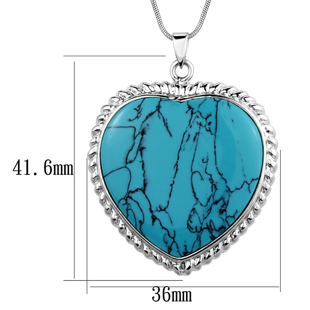LOS861 Silver 925 Sterling Silver Necklace with Synthetic in Sea Blue - Joyeria Lady