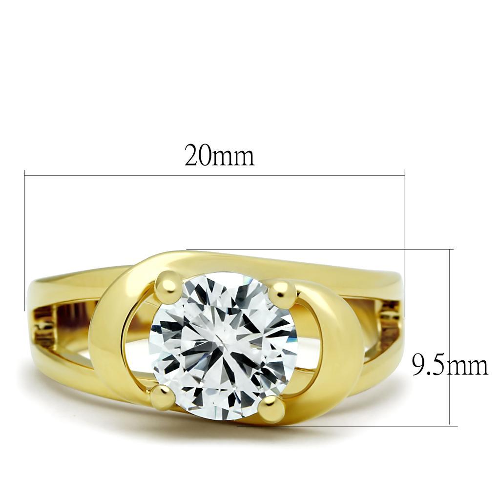 TK066G - IP Gold(Ion Plating) Stainless Steel Ring with AAA Grade CZ  in Clear - Joyeria Lady