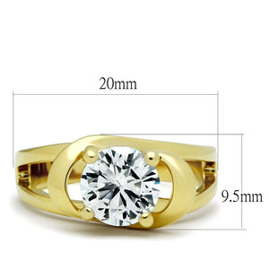 TK066G - IP Gold(Ion Plating) Stainless Steel Ring with AAA Grade CZ  in Clear