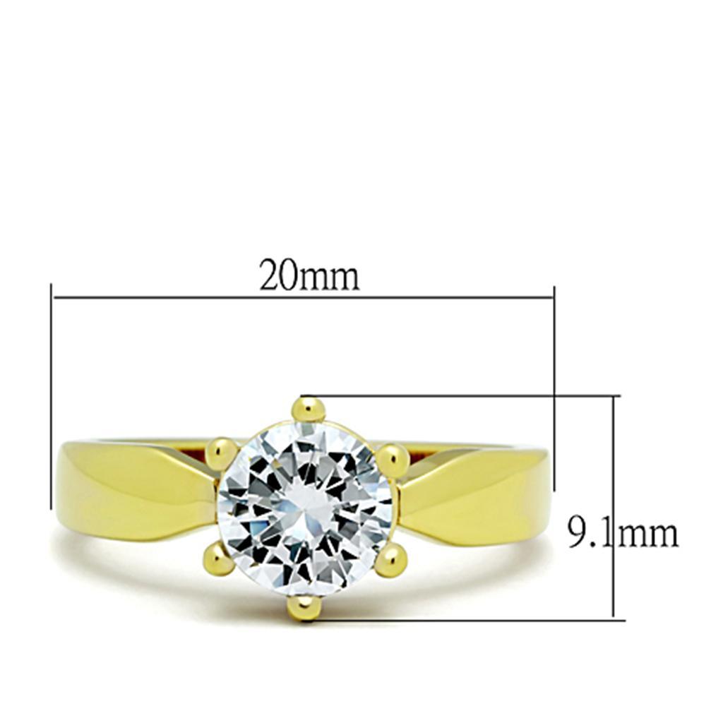 TK071G - IP Gold(Ion Plating) Stainless Steel Ring with AAA Grade CZ  in Clear - Joyeria Lady