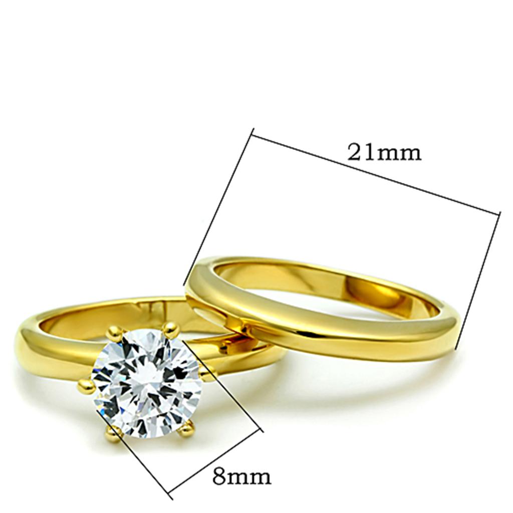 TK097G IP Gold(Ion Plating) Stainless Steel Ring with AAA Grade CZ in Clear