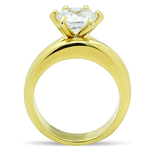 TK097G IP Gold(Ion Plating) Stainless Steel Ring with AAA Grade CZ in Clear