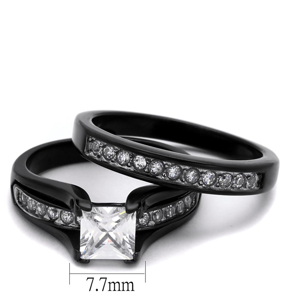 TK0W383J - Two-Tone IP Black Stainless Steel Ring with AAA Grade CZ  in Clear - Joyeria Lady