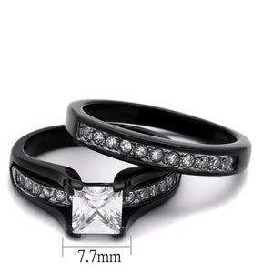 TK0W383J - Two-Tone IP Black Stainless Steel Ring with AAA Grade CZ  in Clear