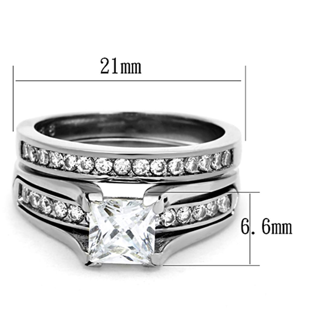 TK0W383 - High polished (no plating) Stainless Steel Ring with AAA Grade CZ  in Clear - Joyeria Lady