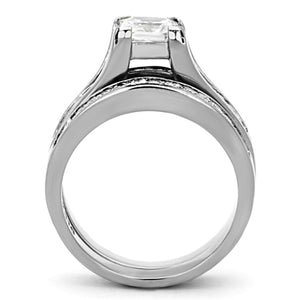 TK0W383 - High polished (no plating) Stainless Steel Ring with AAA Grade CZ  in Clear