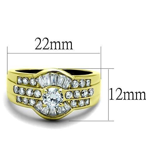 TK10528G - IP Gold(Ion Plating) Stainless Steel Ring with AAA Grade CZ  in Clear - Joyeria Lady