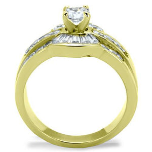TK10528G - IP Gold(Ion Plating) Stainless Steel Ring with AAA Grade CZ  in Clear