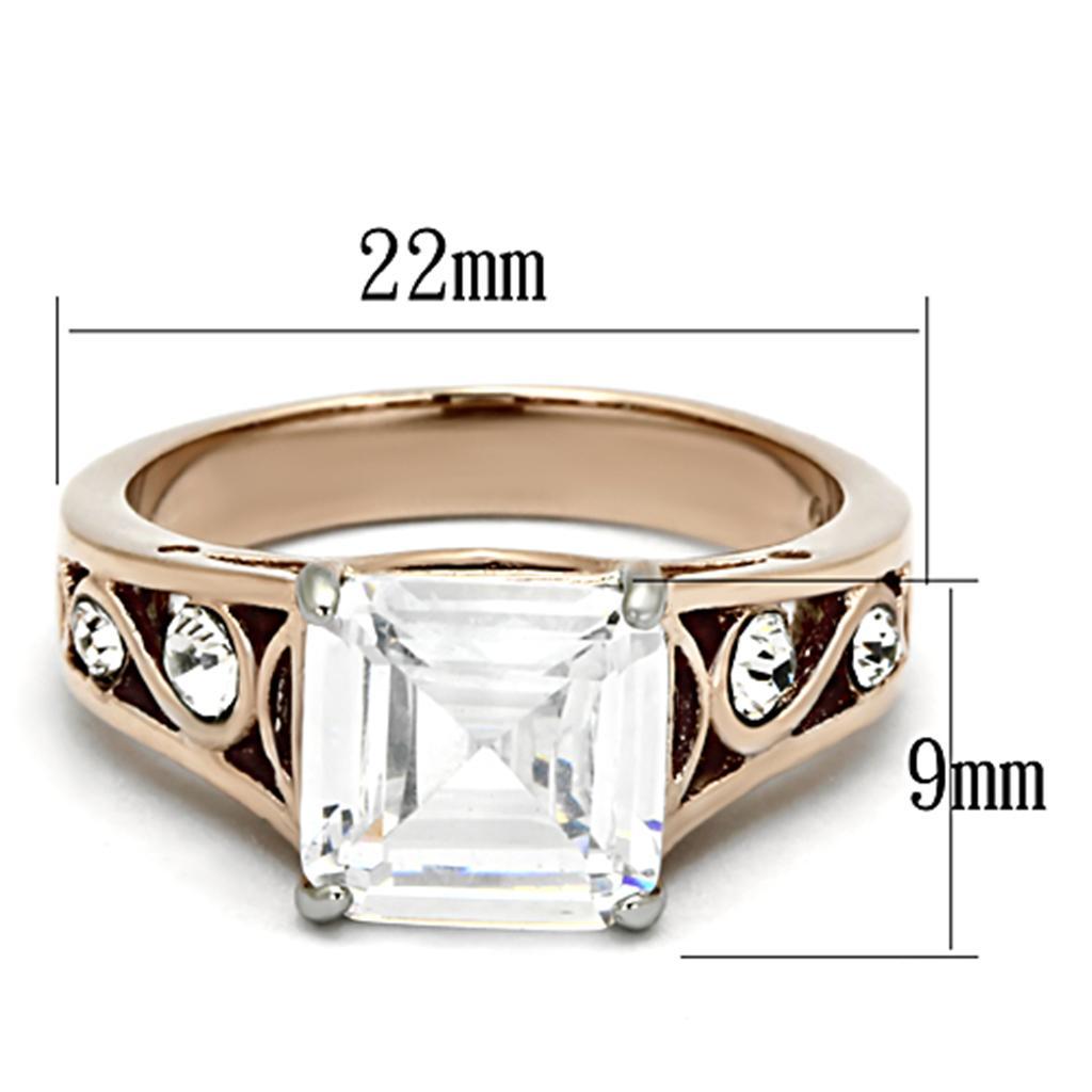 TK1059 - Two-Tone IP Rose Gold Stainless Steel Ring with AAA Grade CZ  in Clear - Joyeria Lady