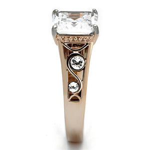 TK1059 - Two-Tone IP Rose Gold Stainless Steel Ring with AAA Grade CZ  in Clear
