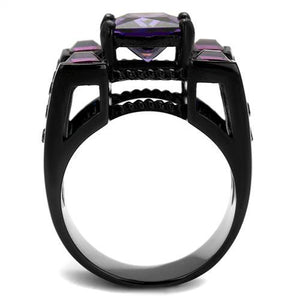 TK1072J IP Black(Ion Plating) Stainless Steel Ring with AAA Grade CZ in Amethyst