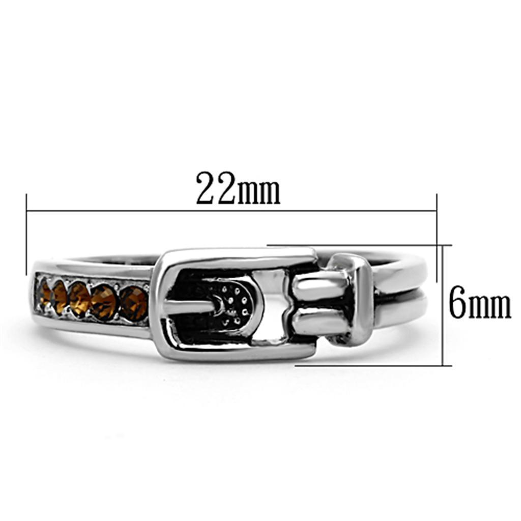 TK1079 - High polished (no plating) Stainless Steel Ring with Top Grade Crystal  in Smoked Quartz - Joyeria Lady