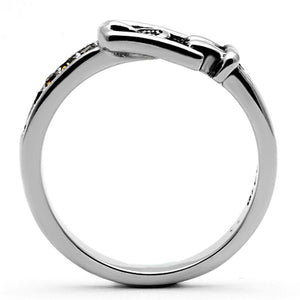 TK1079 - High polished (no plating) Stainless Steel Ring with Top Grade Crystal  in Smoked Quartz