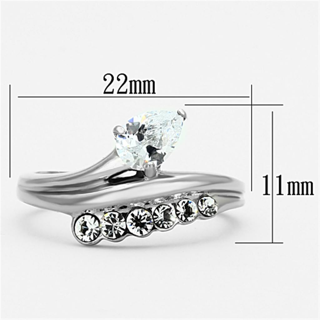 TK1080 - High polished (no plating) Stainless Steel Ring with AAA Grade CZ  in Clear - Joyeria Lady