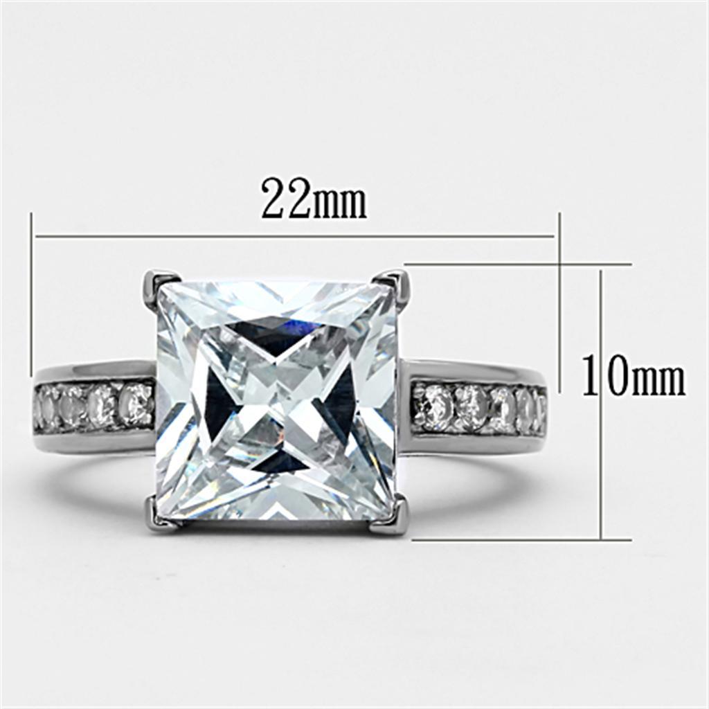 TK1081 - High polished (no plating) Stainless Steel Ring with AAA Grade CZ  in Clear - Joyeria Lady