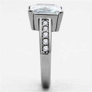 TK1081 - High polished (no plating) Stainless Steel Ring with AAA Grade CZ  in Clear