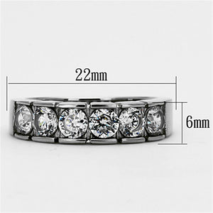 TK1082 - High polished (no plating) Stainless Steel Ring with AAA Grade CZ  in Clear