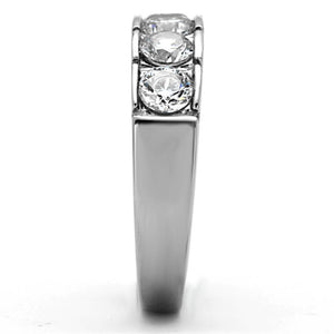 TK1082 - High polished (no plating) Stainless Steel Ring with AAA Grade CZ  in Clear