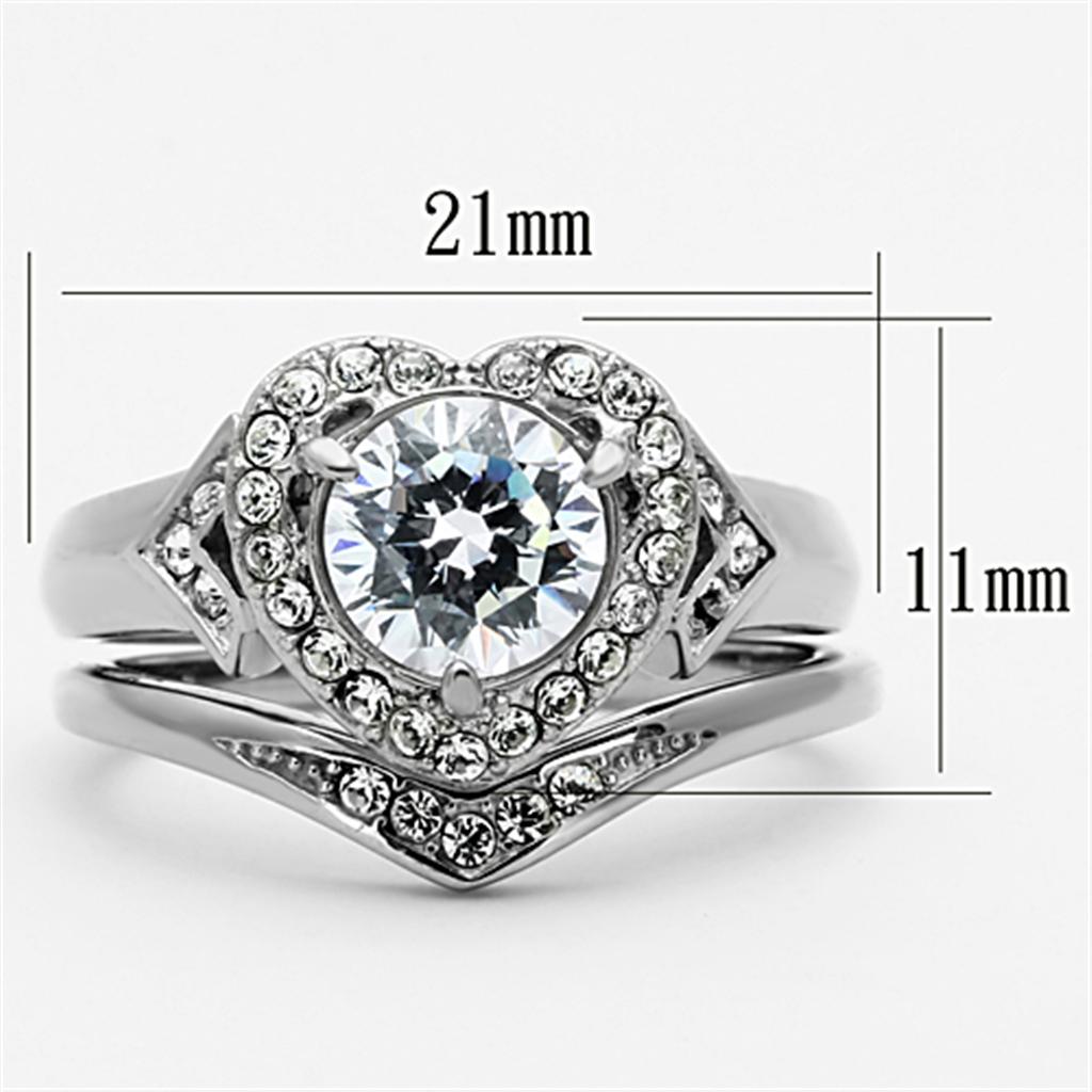 TK1087 - High polished (no plating) Stainless Steel Ring with AAA Grade CZ  in Clear - Joyeria Lady