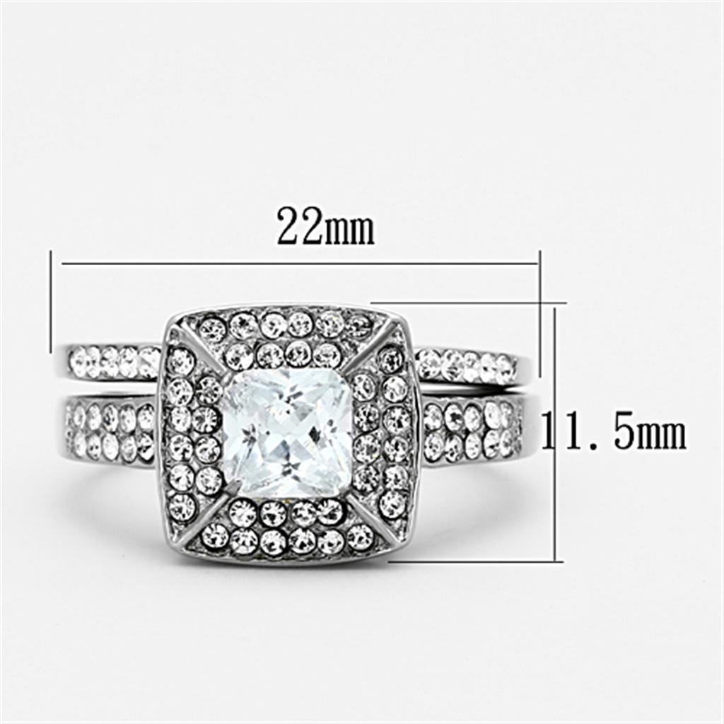 TK1088 - High polished (no plating) Stainless Steel Ring with AAA Grade CZ  in Clear - Joyeria Lady