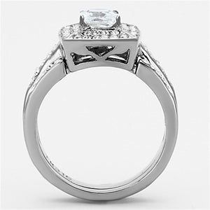 TK1088 - High polished (no plating) Stainless Steel Ring with AAA Grade CZ  in Clear