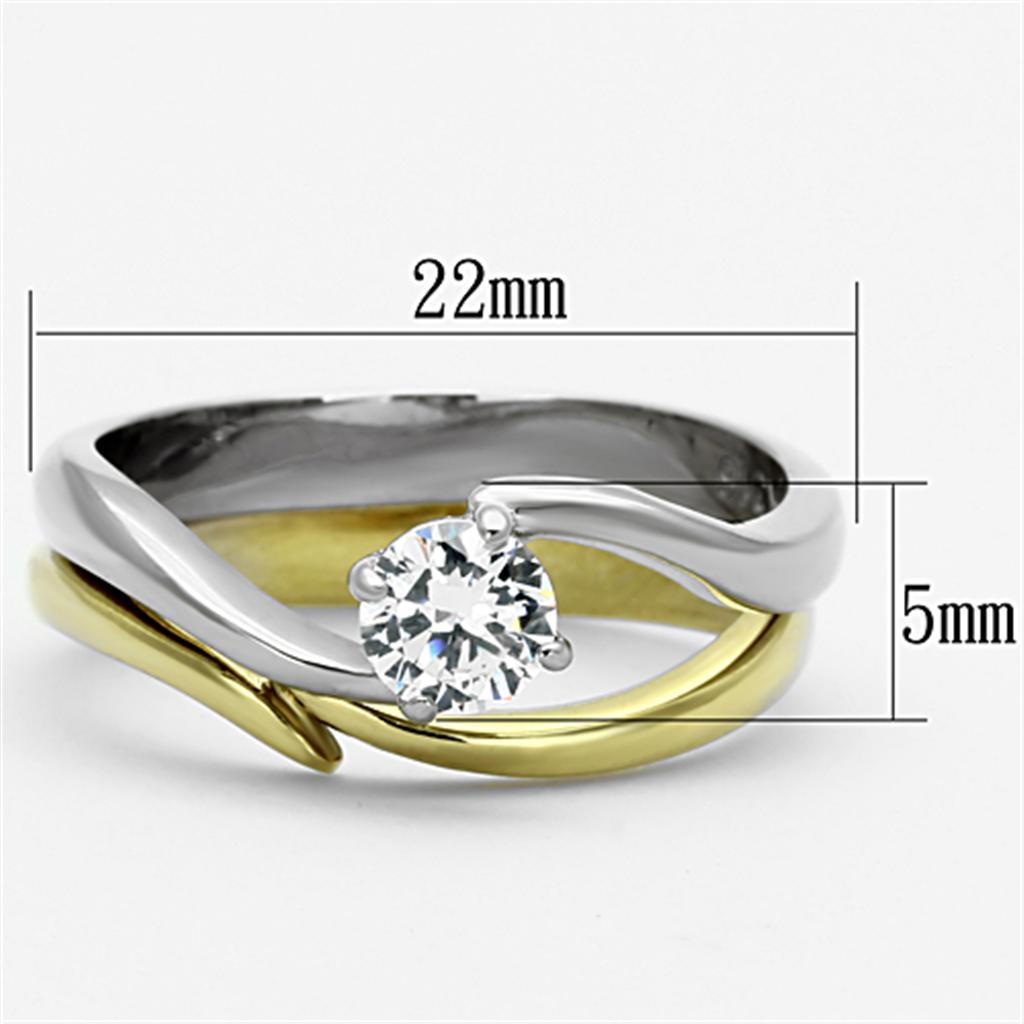 TK1092 - Two-Tone IP Gold (Ion Plating) Stainless Steel Ring with AAA Grade CZ  in Clear - Joyeria Lady