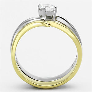 TK1092 - Two-Tone IP Gold (Ion Plating) Stainless Steel Ring with AAA Grade CZ  in Clear