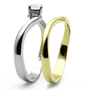 TK1092 - Two-Tone IP Gold (Ion Plating) Stainless Steel Ring with AAA Grade CZ  in Clear