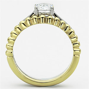 TK1093 - Two-Tone IP Gold (Ion Plating) Stainless Steel Ring with AAA Grade CZ  in Clear