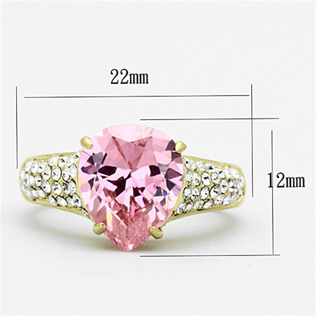 TK1098 - IP Gold(Ion Plating) Stainless Steel Ring with AAA Grade CZ  in Rose - Joyeria Lady