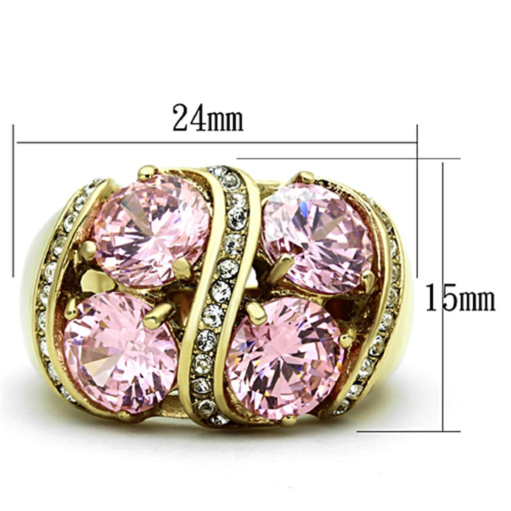 TK1099 - IP Gold(Ion Plating) Stainless Steel Ring with AAA Grade CZ  in Rose - Joyeria Lady