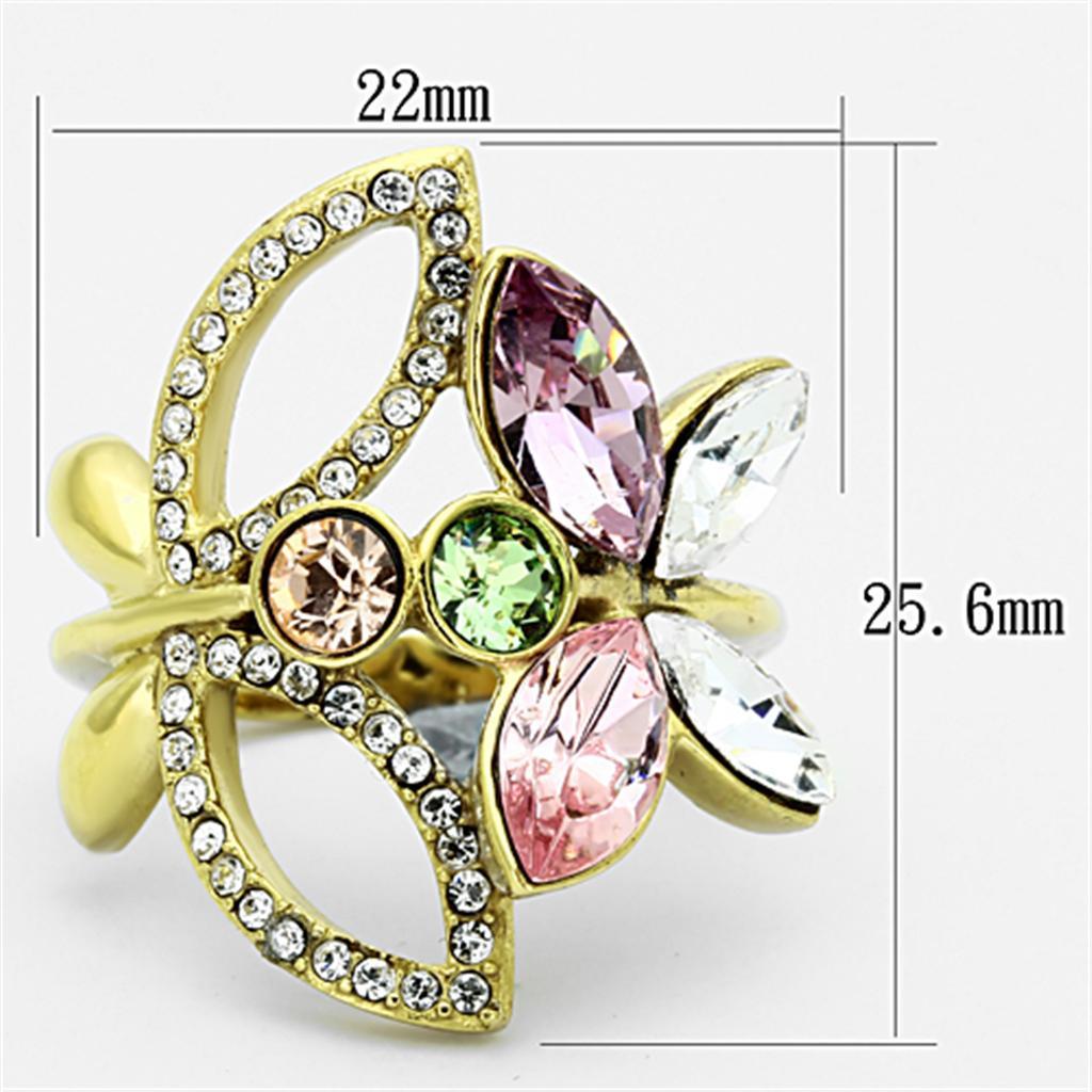 TK1100 - IP Gold(Ion Plating) Stainless Steel Ring with Top Grade Crystal  in Multi Color - Joyeria Lady