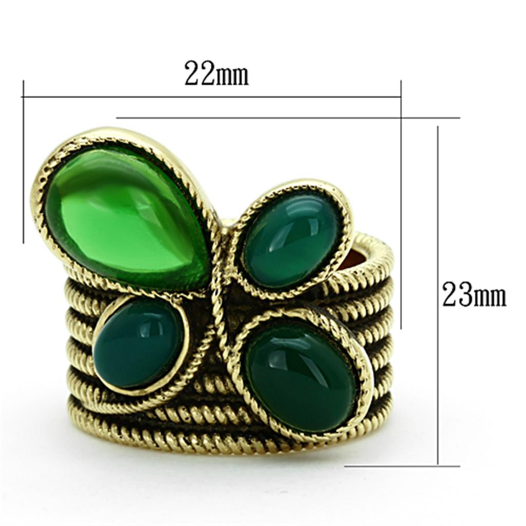 TK1104 - IP Gold(Ion Plating) Stainless Steel Ring with Synthetic Synthetic Glass in Emerald - Joyeria Lady